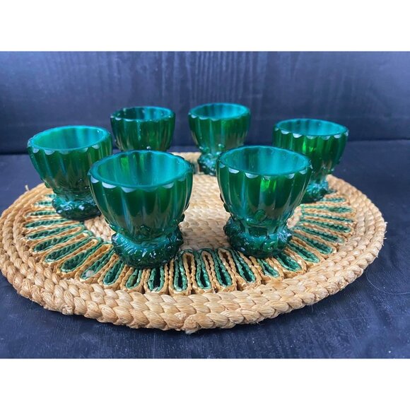 1930s Set of 6 Vintage Czech Bohemia Green Malachite Cordial Goblets Shot Glasse - Picture 2 of 6